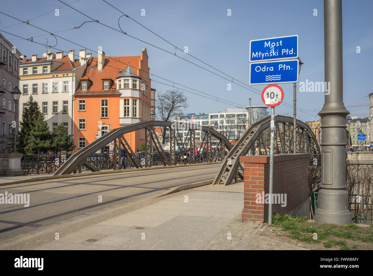 Mlynski Brücke Odra River Wroclaw Stockfoto