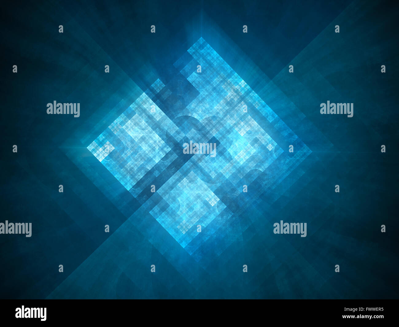 Blau leuchtende neue Prozessor Prototyp im Raum, Computer generierte abstrakten Hintergrund Stockfoto