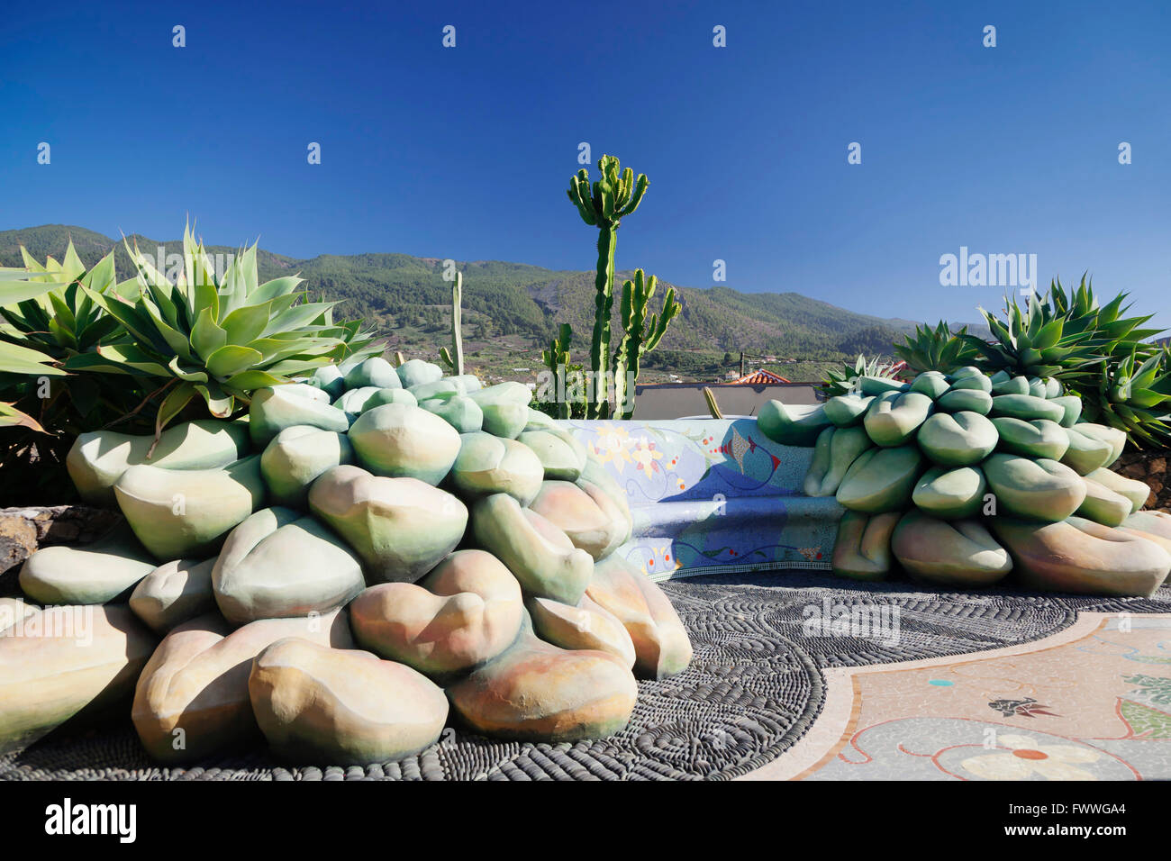 Plaza De La Glorieta, entworfen von Luis Morena, Las Manchas de Abajo, La Palma, Kanarische Inseln, Spanien Stockfoto