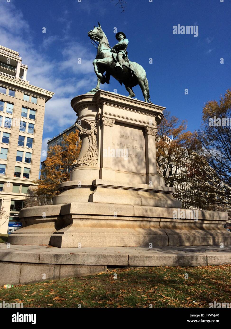 Washington, D.C., USA.  Denkmal für General Winfield Scott Hancock, Bürgerkrieg Held, demokratischer Kandidat für das Präsidentenamt im Jahr 1880. Stockfoto
