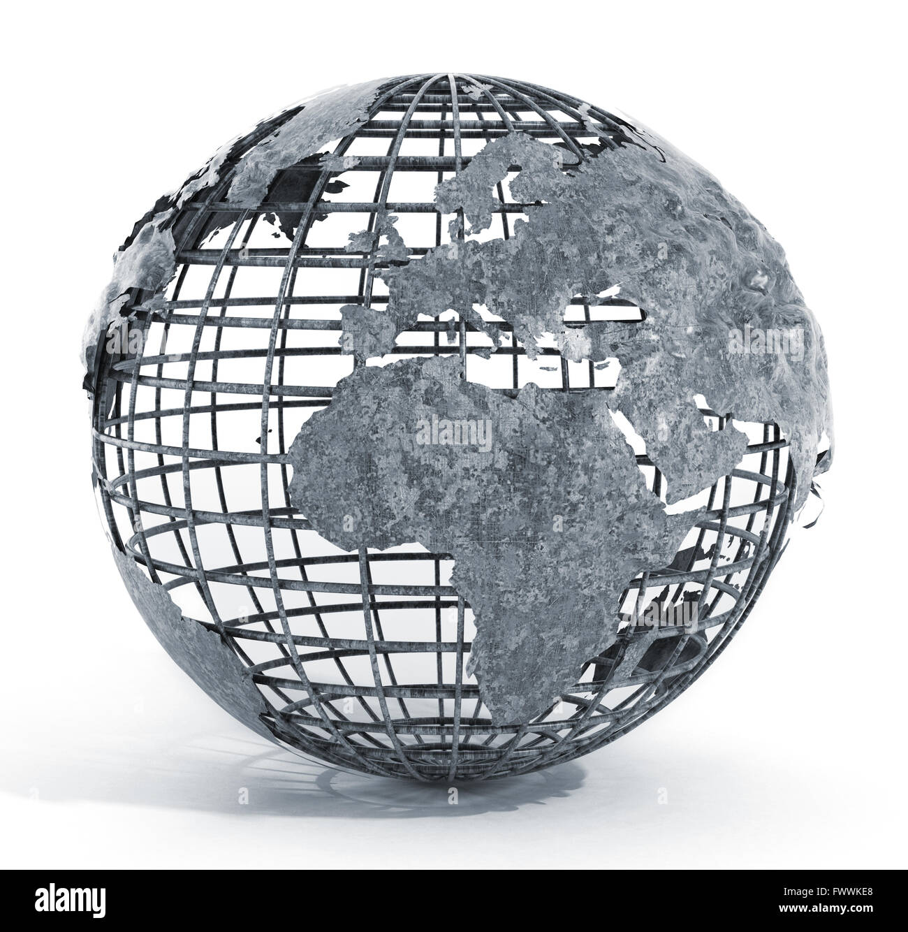 Metall verkabelten Welt isoliert auf weißem Hintergrund Stockfoto