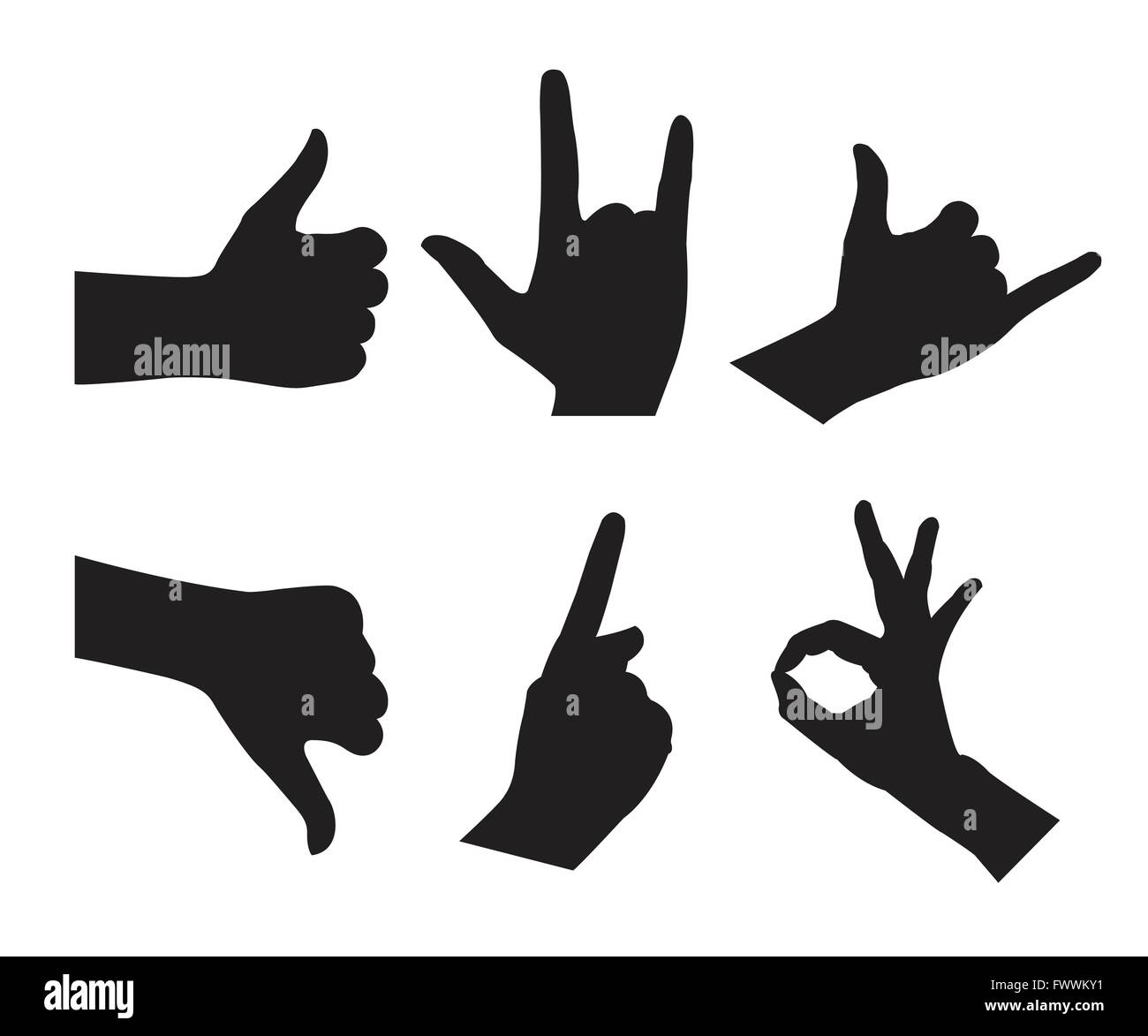 Hand eingestellt Silhouetten auf dem weißen Hintergrund Stock Vektor