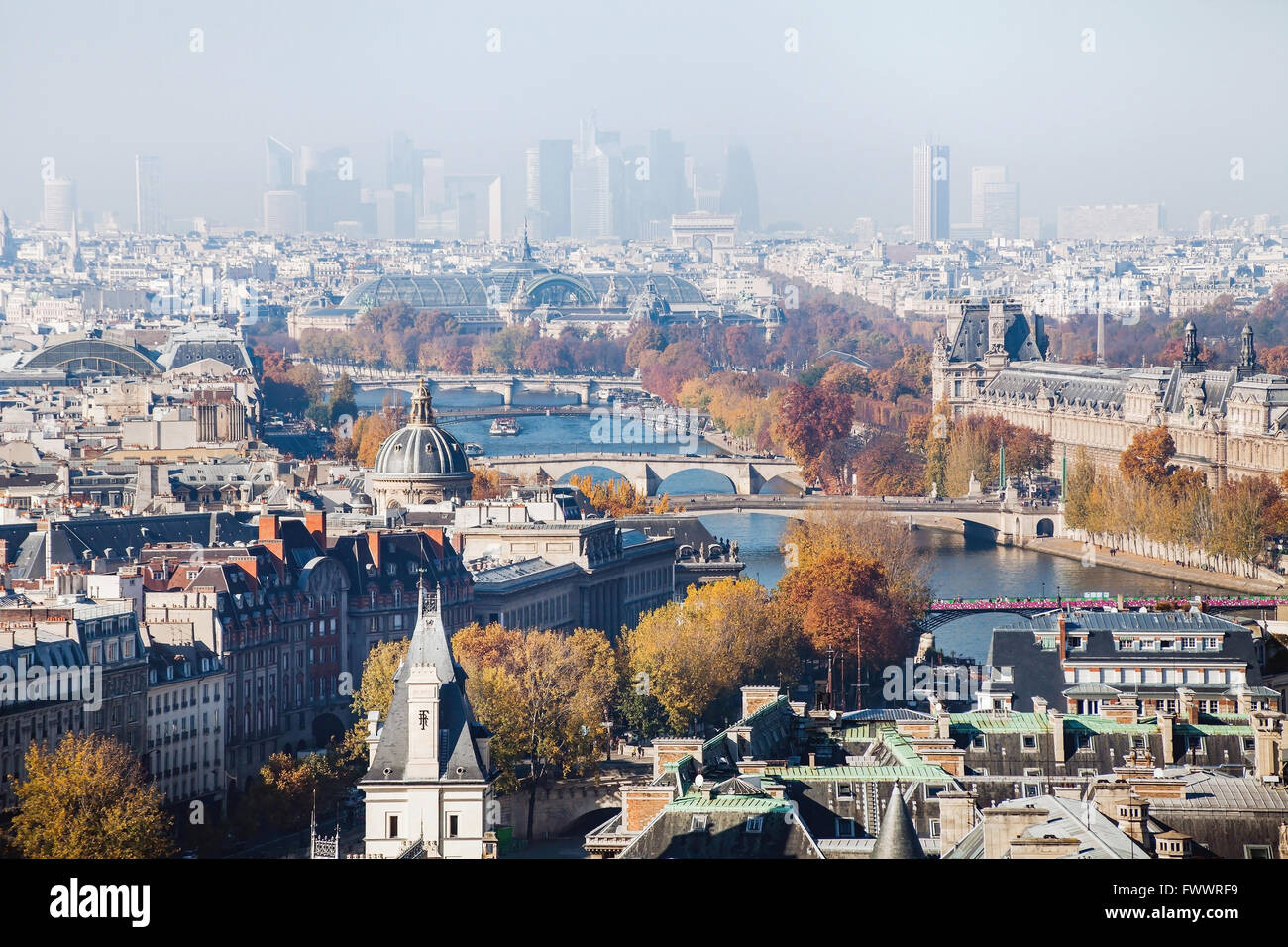 Luftaufnahme von Paris, wunderschönes Panorama gesehen von Notre-Dame Kathedrale, traditionelle Architektur, Frankreich Stockfoto