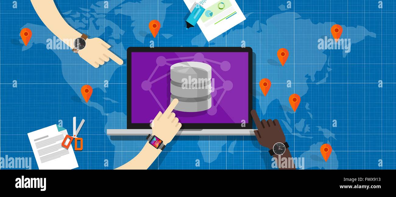 Geo-räumliche Daten Satabase Kartenposition Stock Vektor