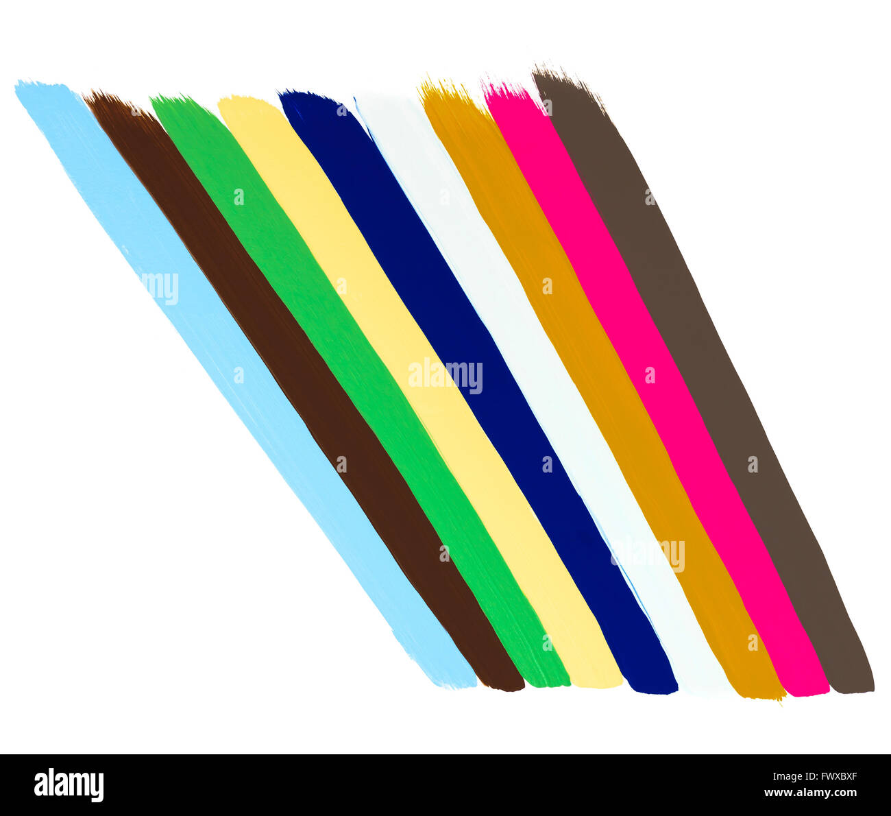 Farbige links abgeschrägten Pinsel Striche isoliert auf weiss Stockfoto