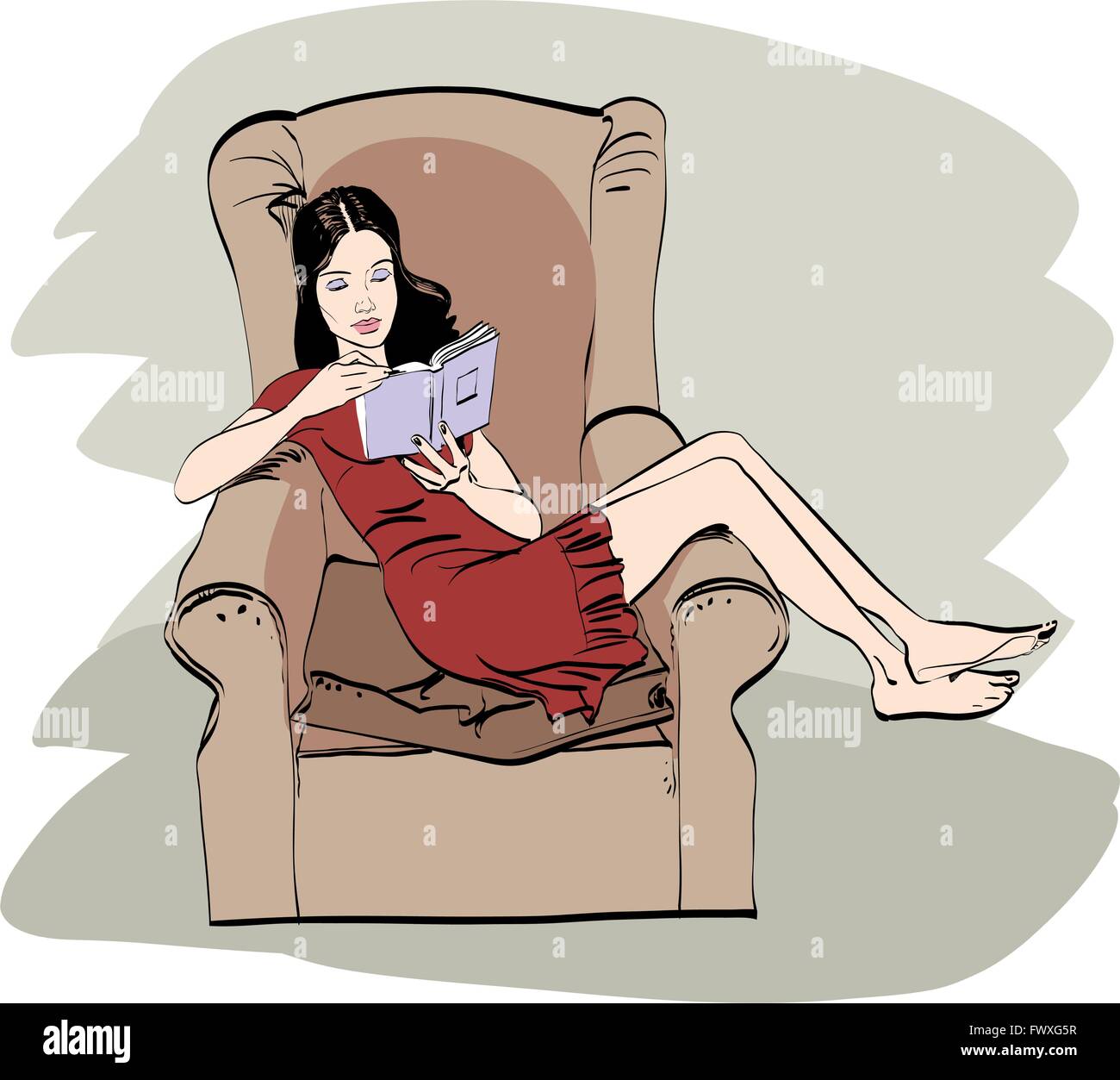 Mädchen zu Hause ein Buch zu lesen Stock Vektor