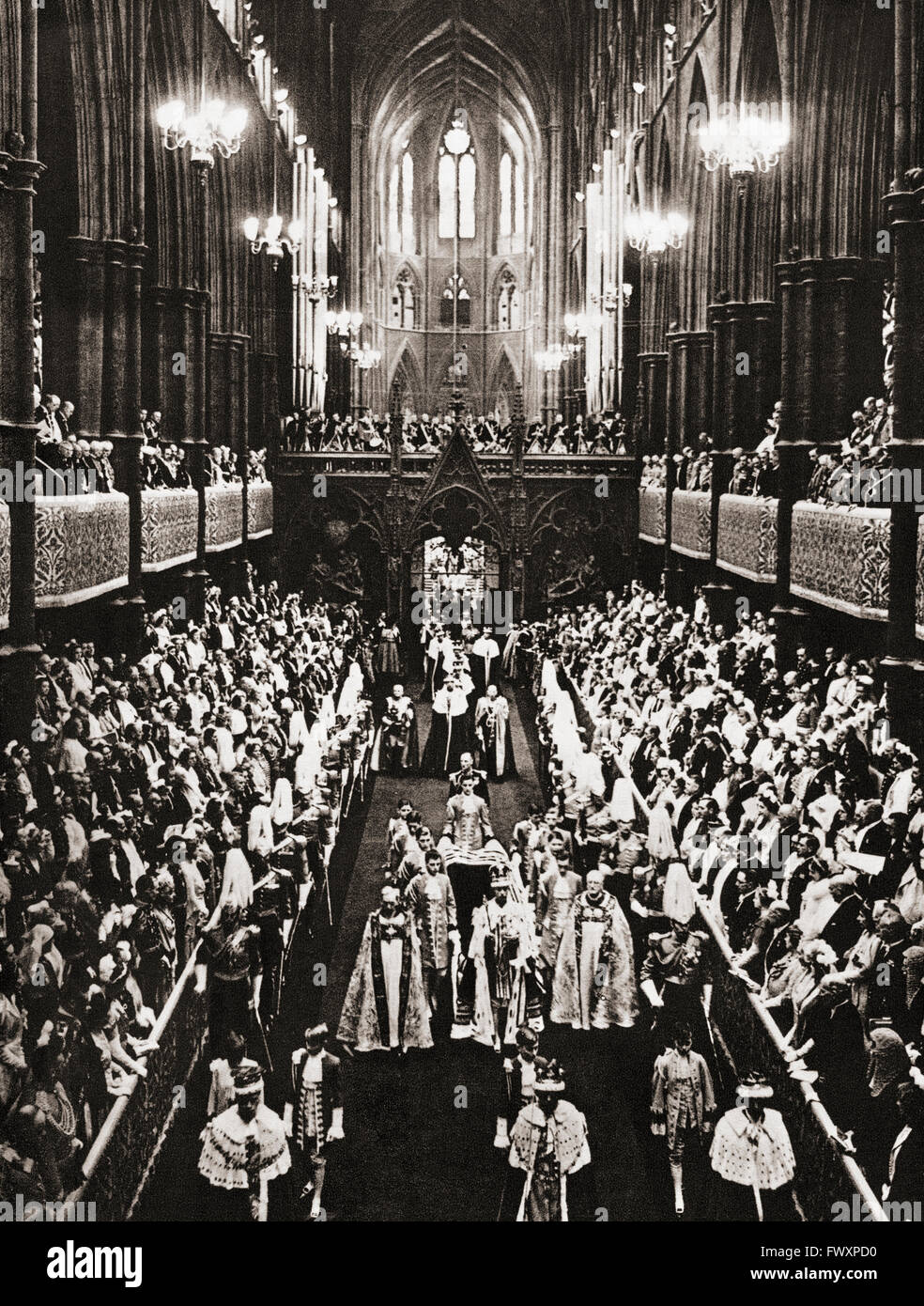 Die Krönungsprozession George VI, 12. Mai 1937, in der Westminster Abbey, London, England.  George VI, 1895 – 1952.  König des Vereinigten Königreichs. Stockfoto