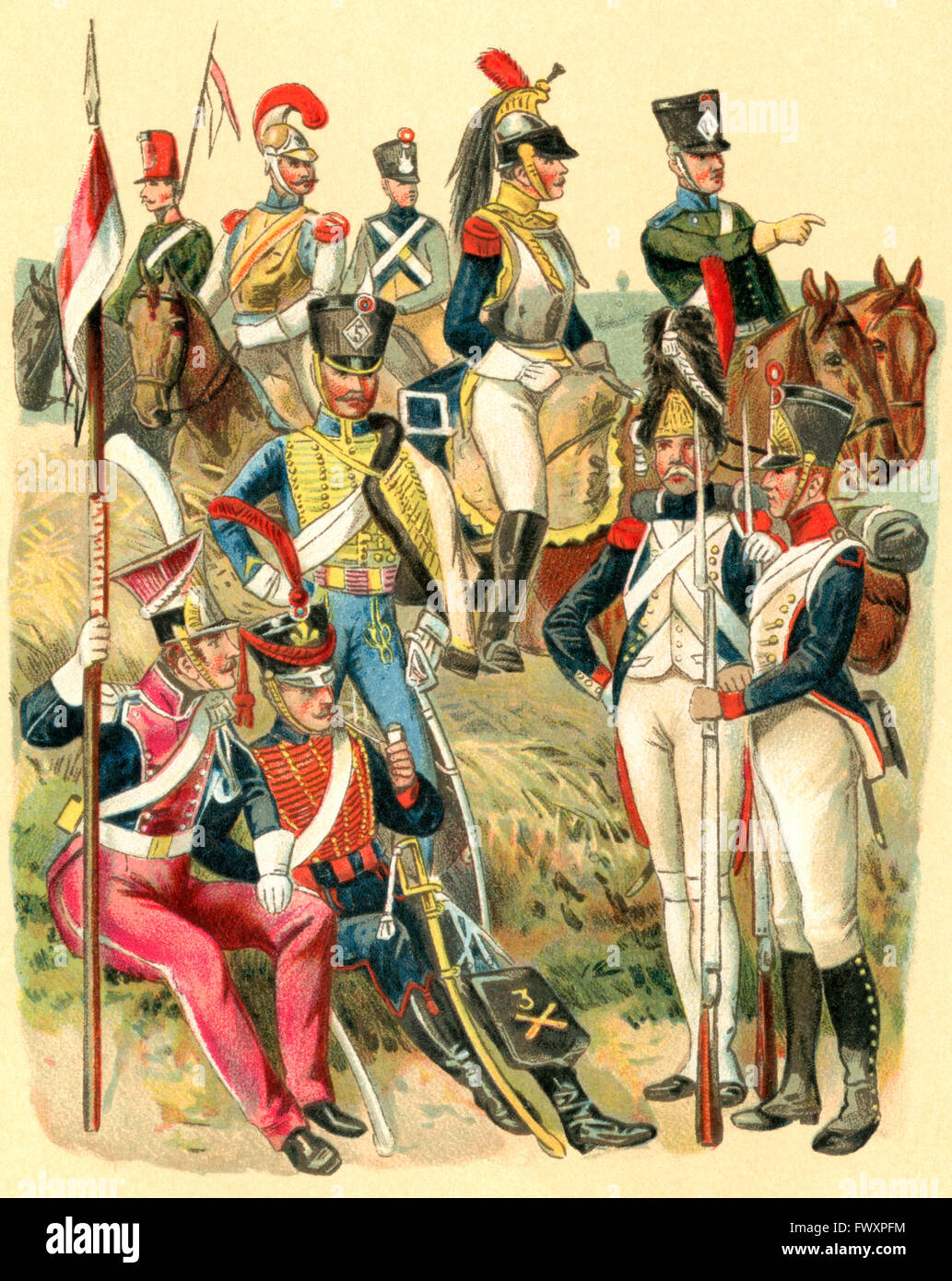 Uniformen der französischen Truppen in der Zeit von Napoleon ich. Stockfoto