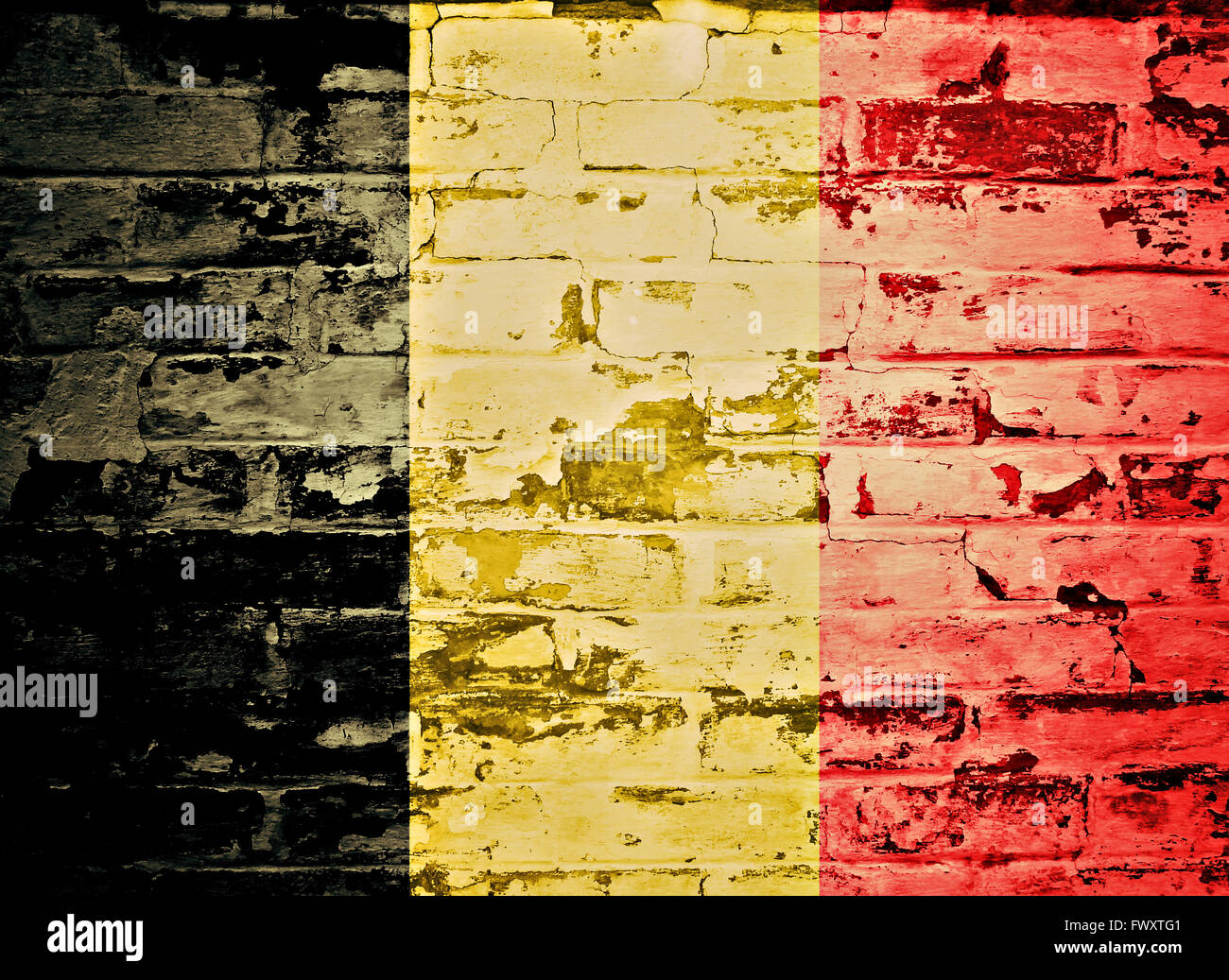 Flagge von Belgien auf Mauer gemalt Stockfoto