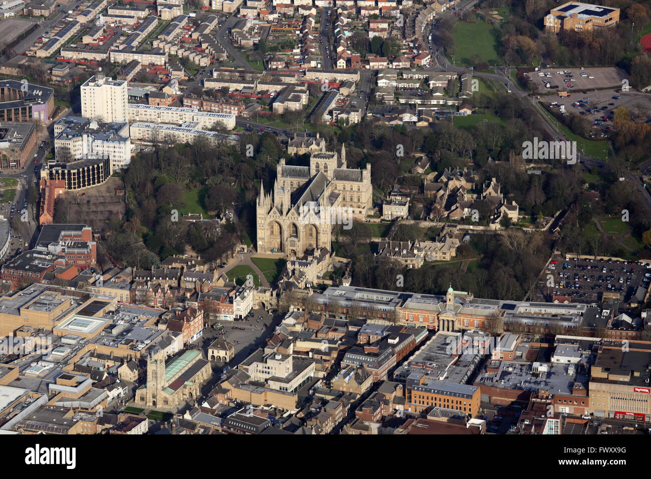 Luftaufnahme von Peterborough Kathedrale Stockfoto