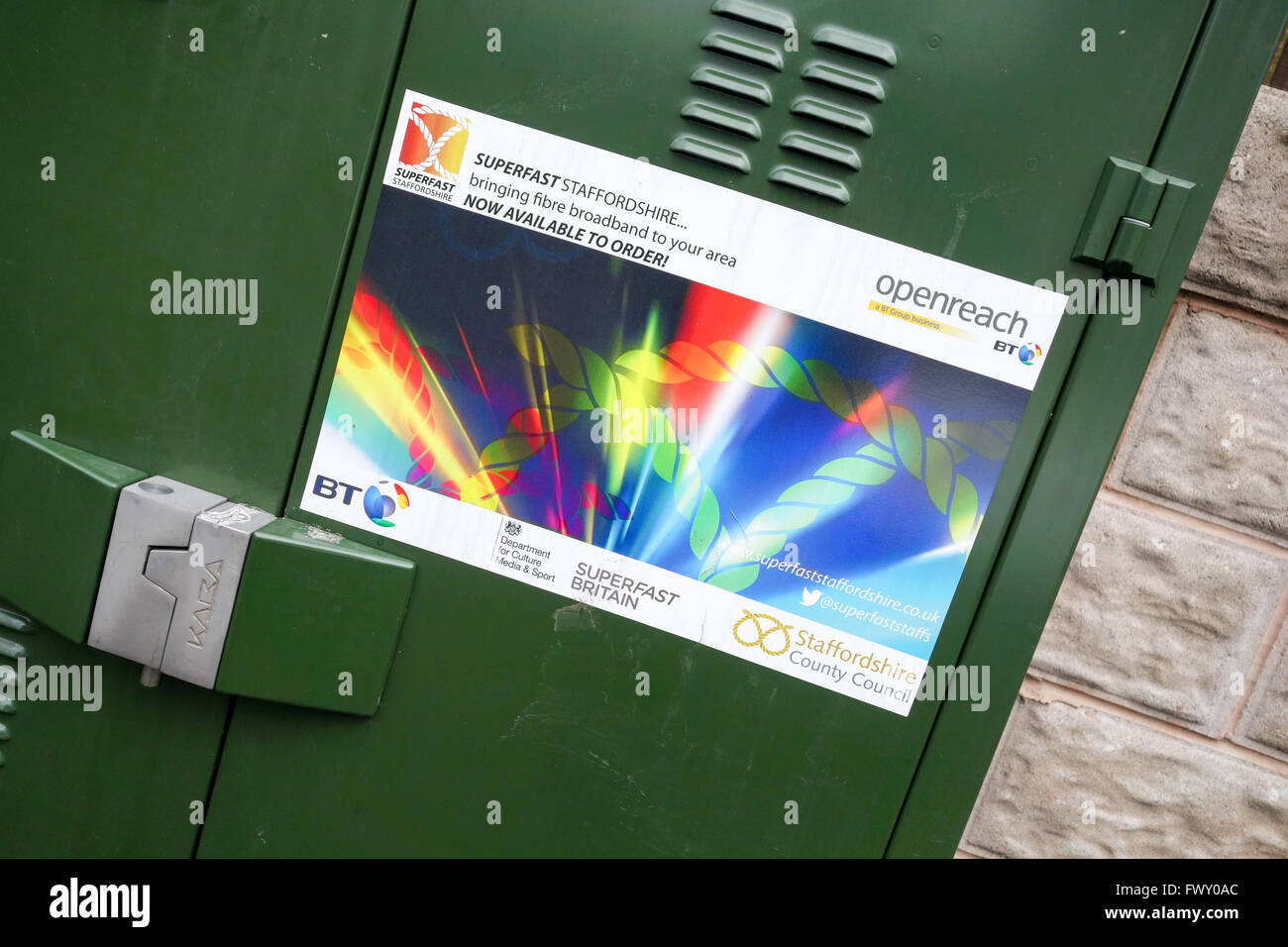 Melden Sie für BT-Service Fibre optic Breitband-Internetverbindung mit Superfast Staffordshire County Council-initiative Stockfoto