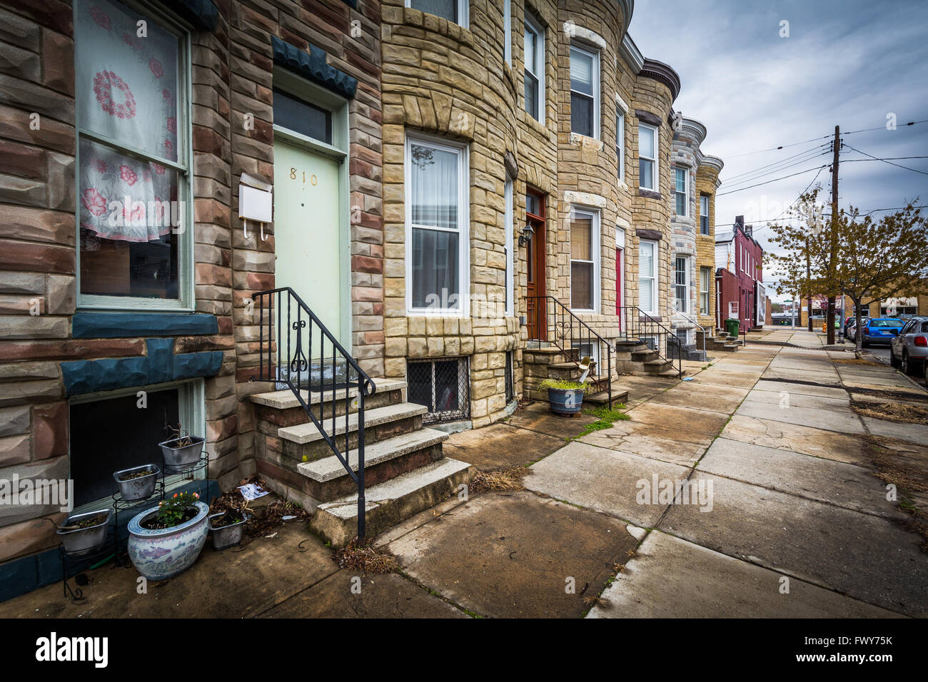 Reihenhäuser in Hampden, Baltimore, Maryland. Stockfoto