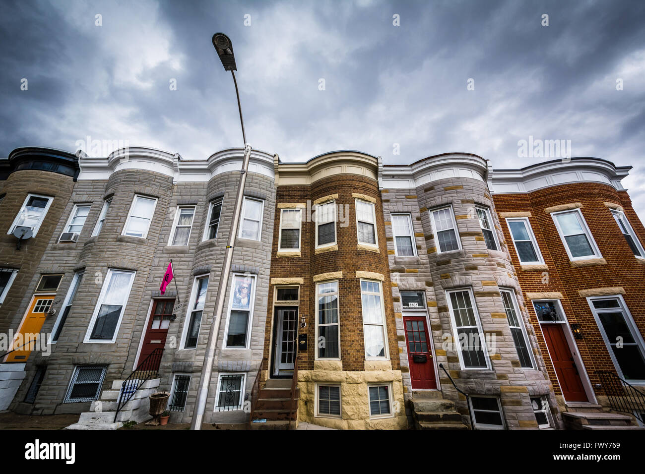 Reihenhäuser in Hampden, Baltimore, Maryland. Stockfoto