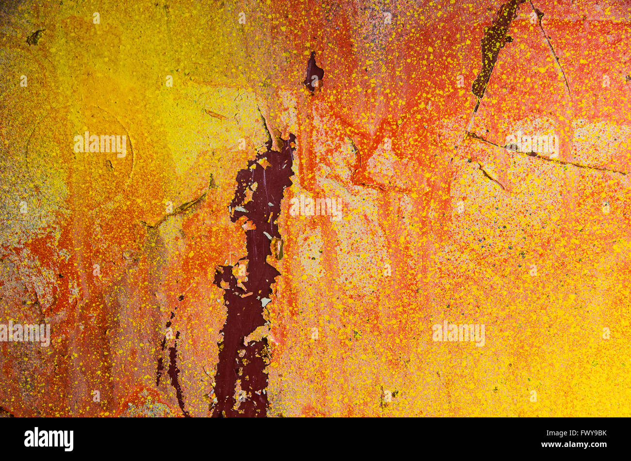 Abstrakt rot gelb hinterlegt Oberfläche gespritzt Farbe Stockfoto