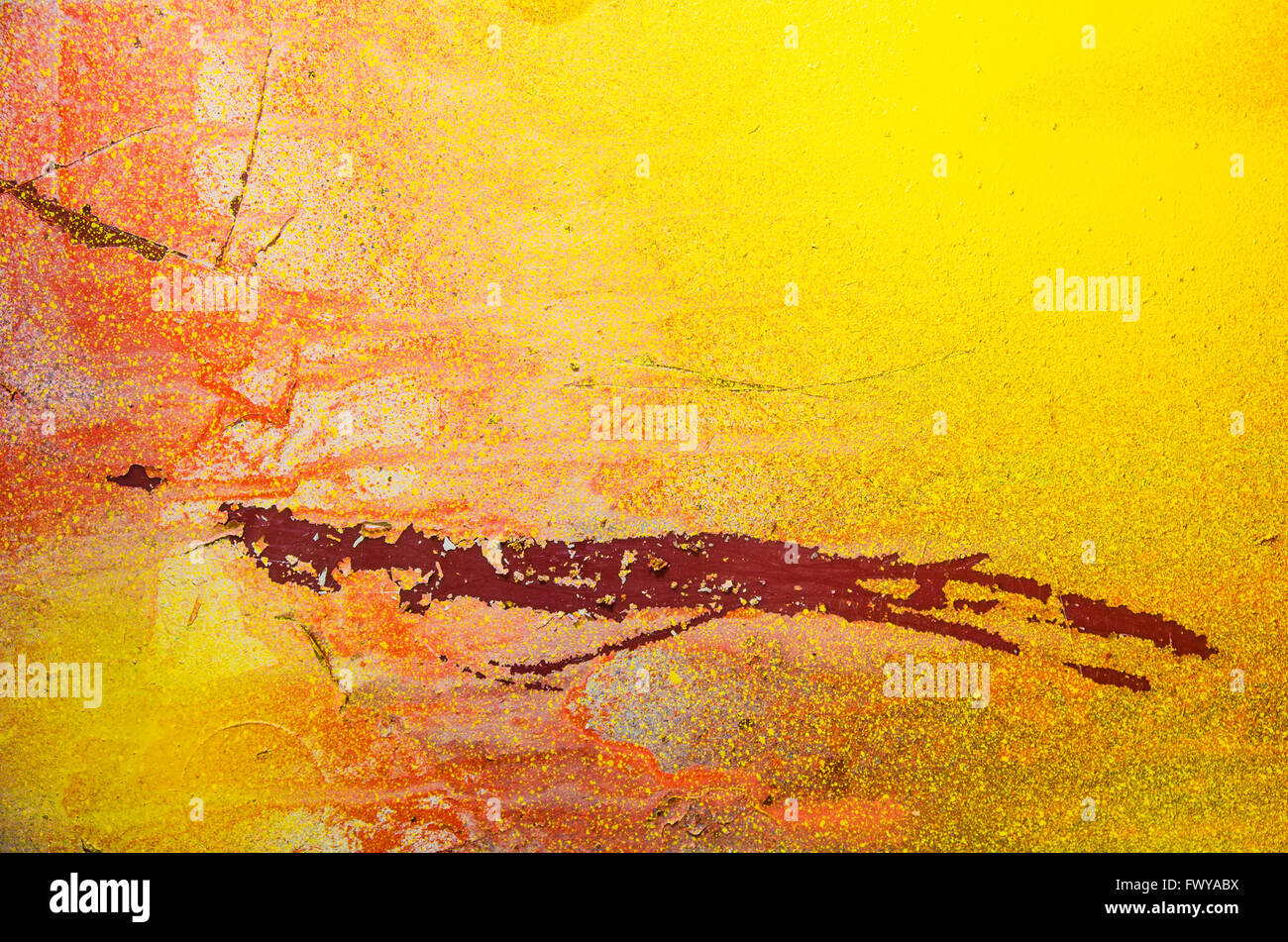 Abstrakt rot gelb hinterlegt Oberfläche gespritzt Farbe Stockfoto