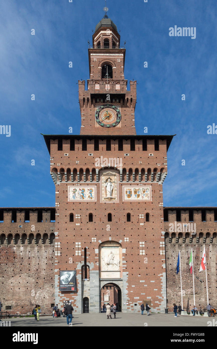 Eingang, Castello Sforzesco, Piazza Castello, Mailand, Italien Stockfoto