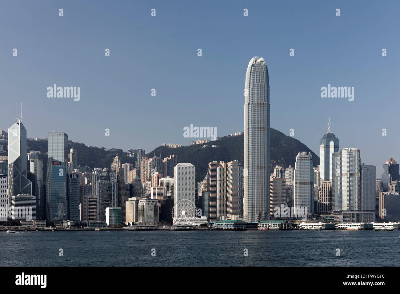 Skyline von Hongkong Island, Wolkenkratzer Two International Finance Centre, Central District, Hong Kong, China Stockfoto