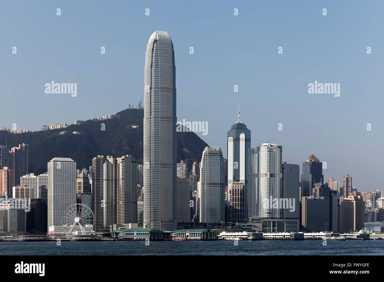 Skyline von Hongkong Island, Wolkenkratzer Two International Finance Centre, Central District, Hong Kong, China Stockfoto