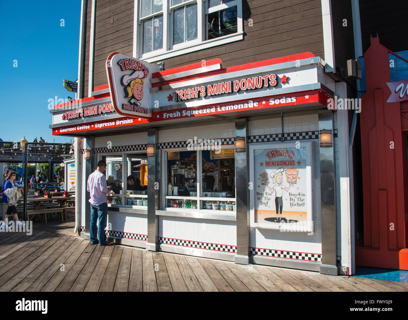 Trish &#39; s Mini Donuts, Restaurant am Pier 39, Fischer &#39; s Wharf, Hafen, San Francisco, Kalifornien, USA Stockfoto