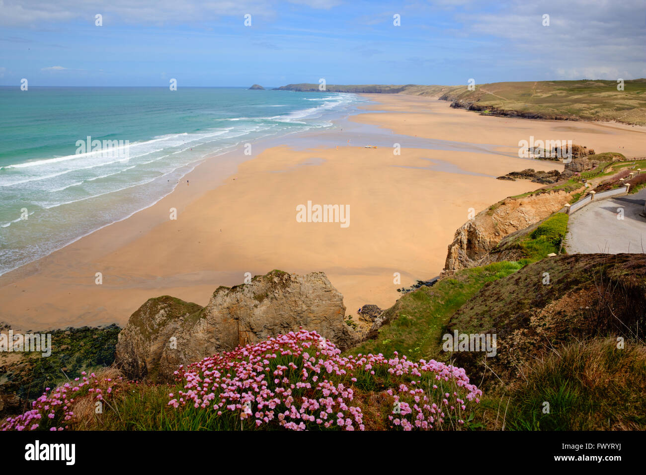 Perranporth Strand North Cornwall UK besten sandigen Surfstrände in Großbritannien Stockfoto