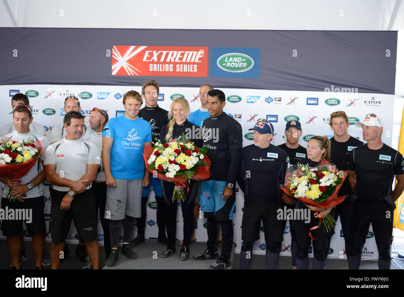 Gewinner der St. Petersburg Etappe der Extreme Sailing Series bei der Preisverleihung Stockfoto