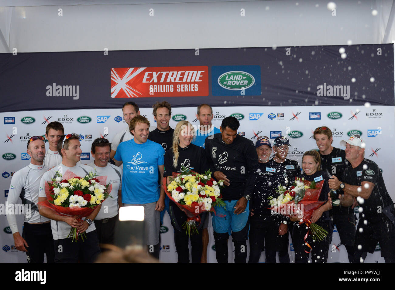 Gewinner der St. Petersburg Etappe der Extreme Sailing Series bei der Preisverleihung Stockfoto