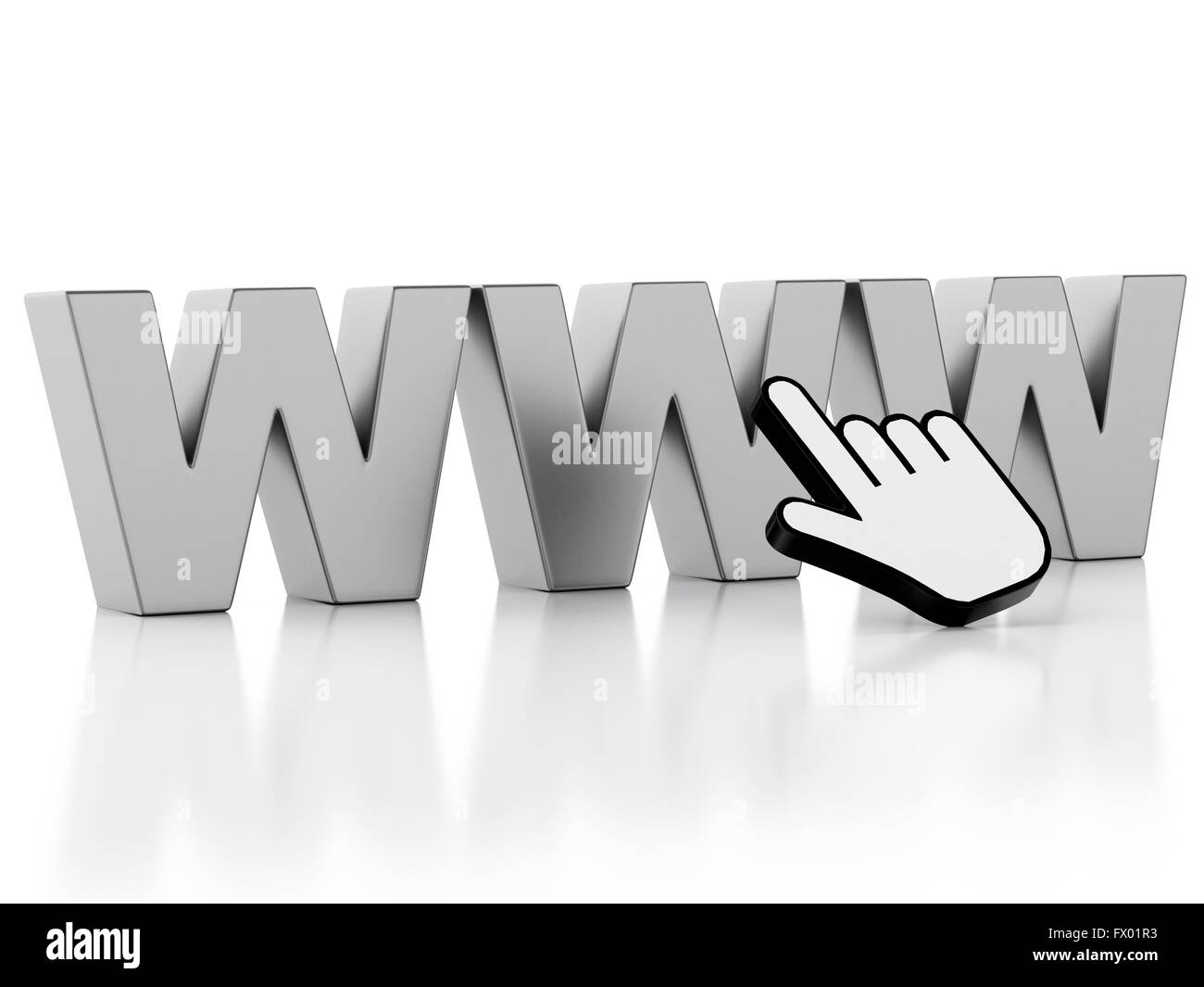 3D Illustration. WWW mit Maus-Cursor. Netzwerk-Kommunikations-Konzept. Isolierten weißen Hintergrund. Stockfoto