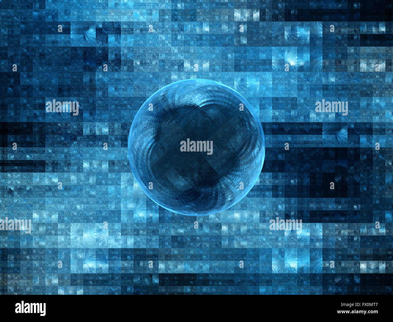 Blau leuchtende Brange mit computergenerierten abstrakten Raum Hintergrund Stockfoto