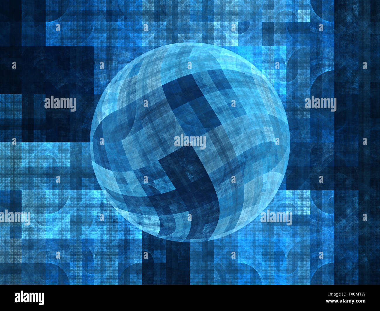 Blau leuchtende Kugel Fraktale, generiert Computer abstrakten Hintergrund Stockfoto