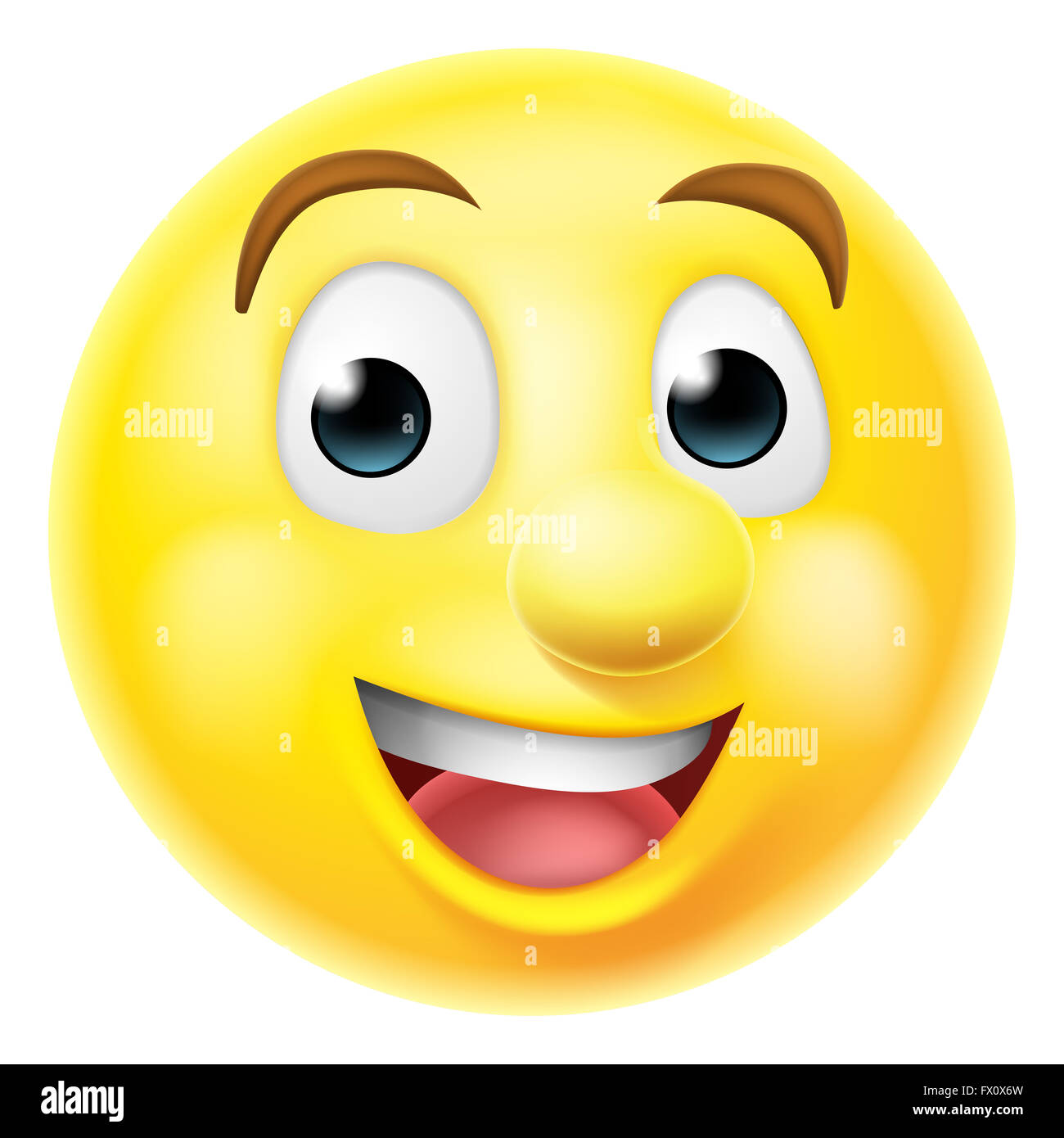 Ein glücklich lächelnde Emoji Emoticon Smiley Gesicht Zeichentrickfigur Stockfoto