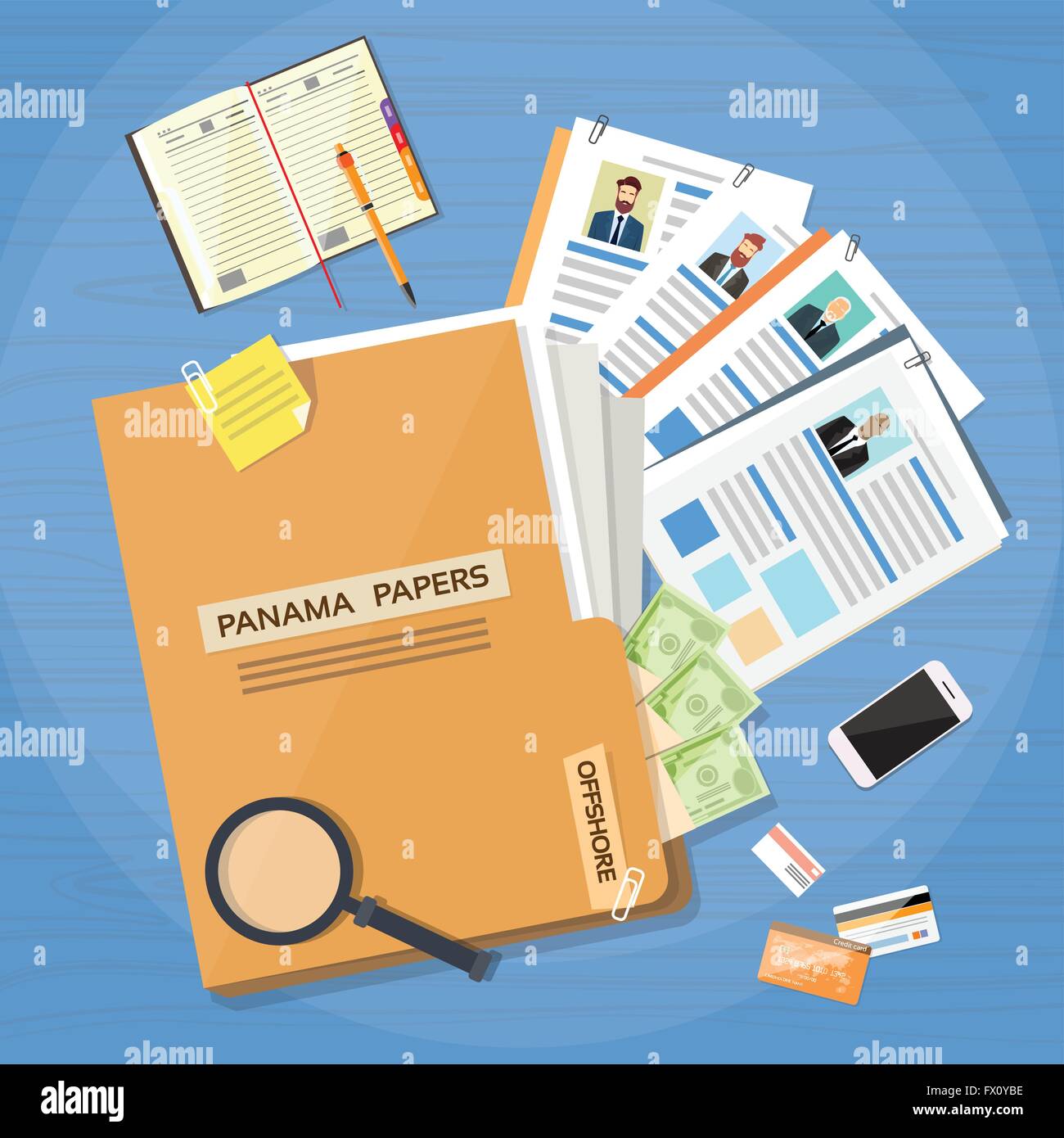 Panama Papiere Ordner Dokumente Offshore-Gesellschaft Stock Vektor