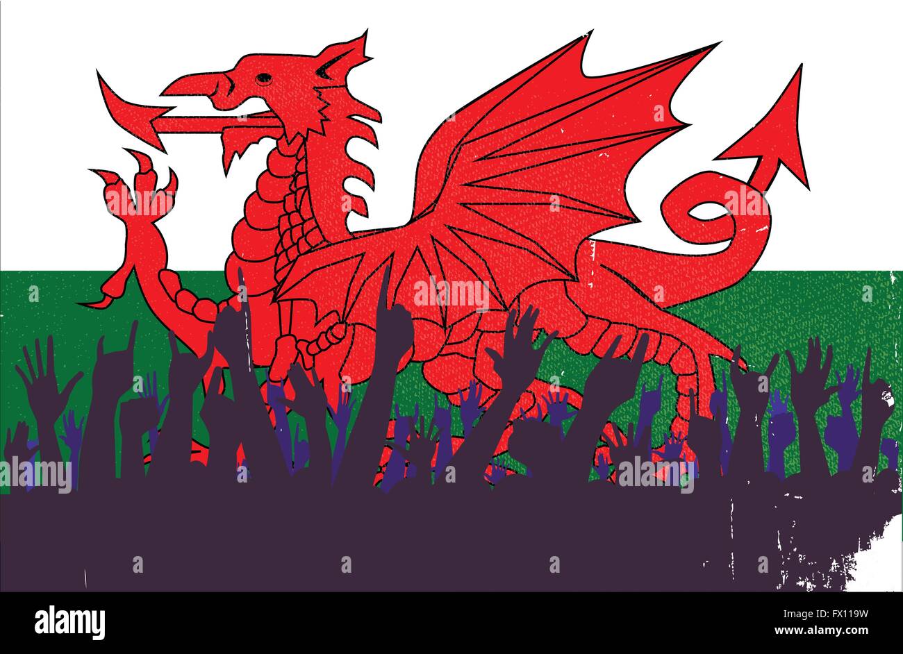 Publikumsreaktionen zufrieden mit dem walisischen Fahne Hintergrund Stock Vektor
