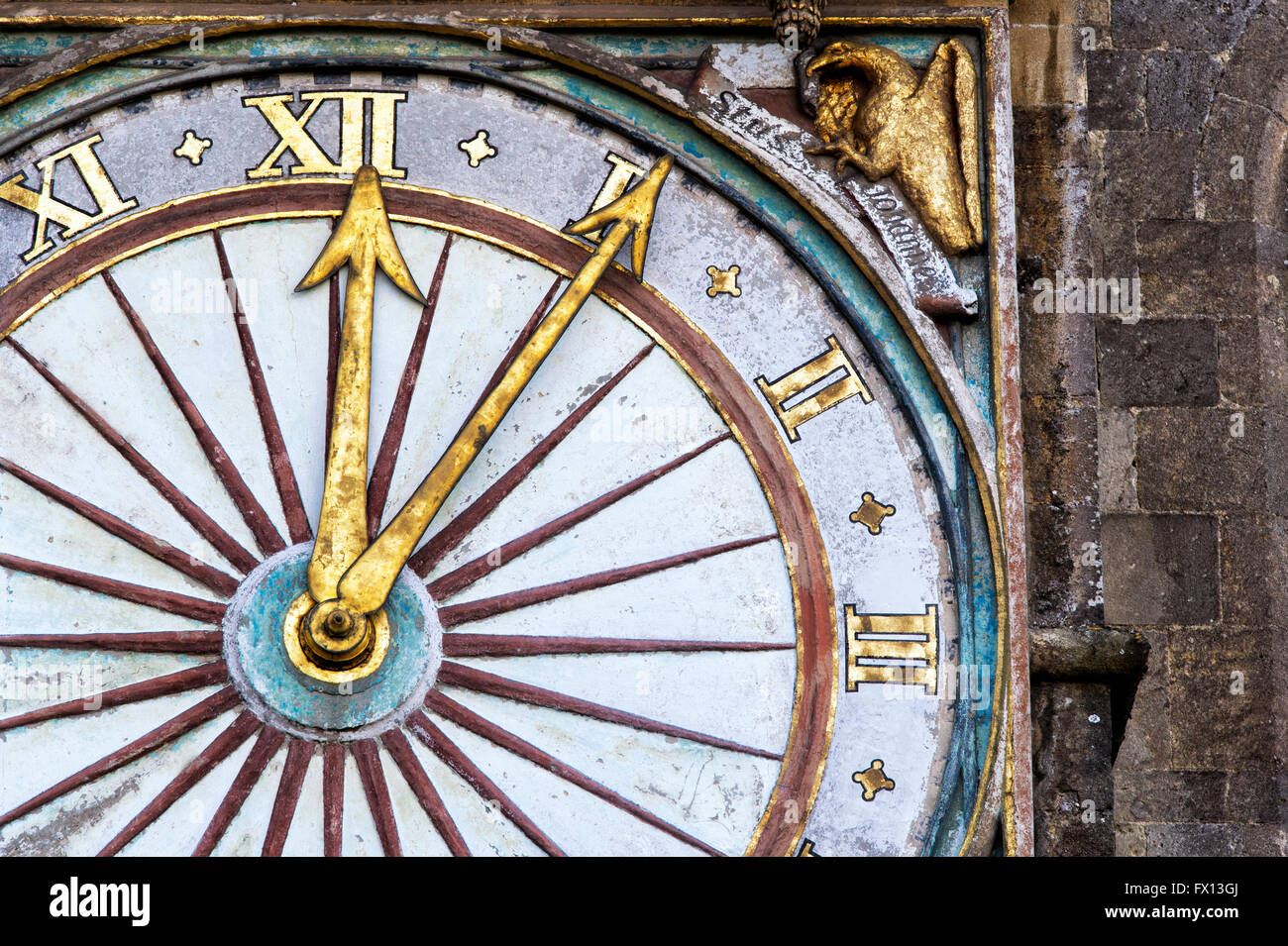 Wells Cathedral Ziffernblatt. Somerset, England Stockfoto