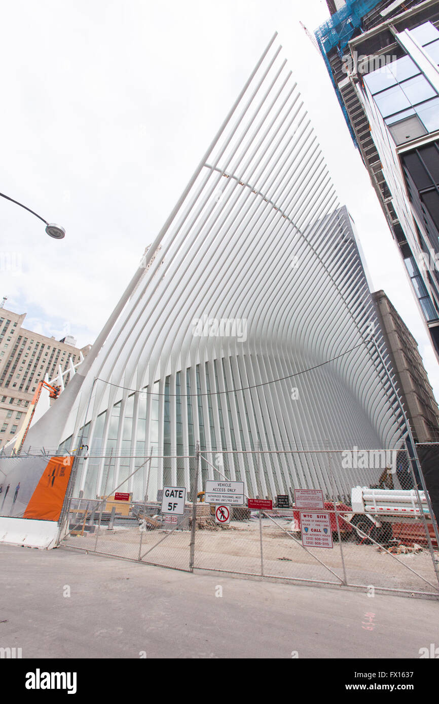 Oculus Verkehrsknotenpunkt am One World Trade Center im Bau. New York City, New York, Vereinigte Staaten von Amerika. Stockfoto