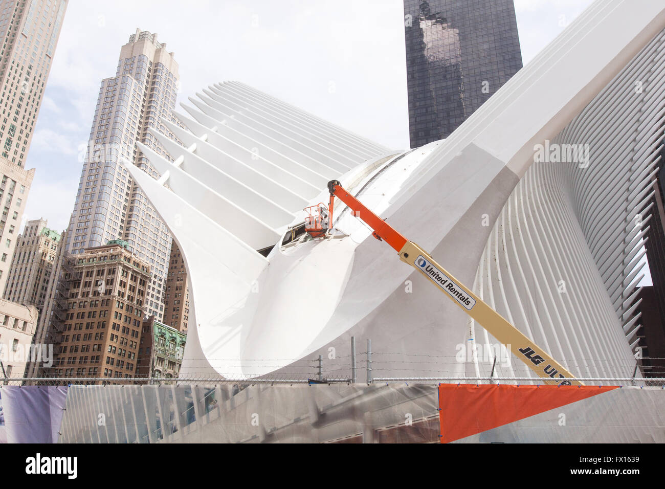 Oculus Verkehrsknotenpunkt am One World Trade Center im Bau. New York City, New York, Vereinigte Staaten von Amerika. Stockfoto