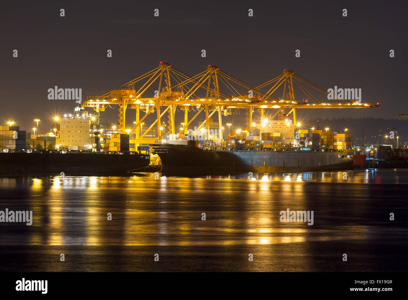 Hafen von Seattle im Bundesstaat Washington bei Nacht Nahaufnahme Stockfoto