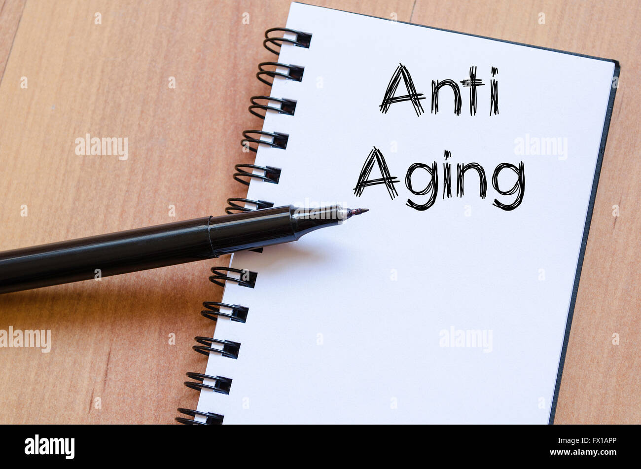 Anti-aging-Textkonzept schreiben Sie auf notebook Stockfoto