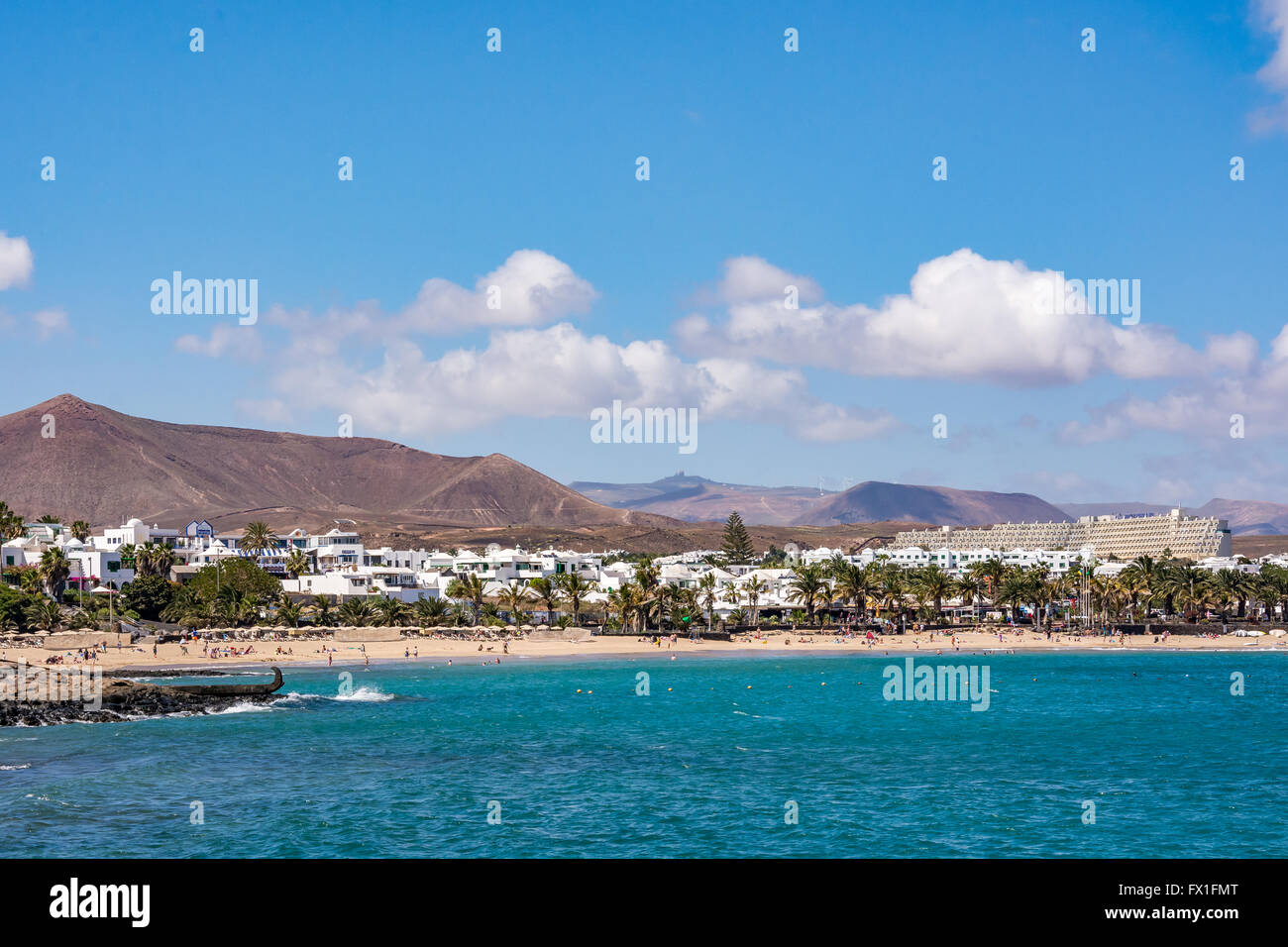 Ansicht von Costa Teguise, einer touristischen Resort auf der Insel Lanzarote, Spanien Stockfoto