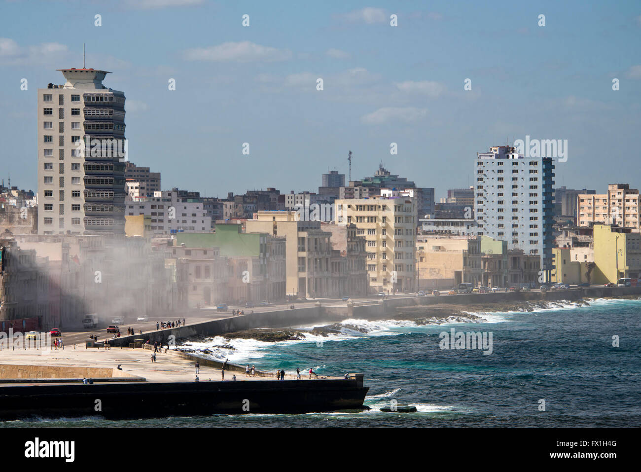 Horizontale Ansicht von der Malecon und die Bucht von Havanna in Kuba. Stockfoto