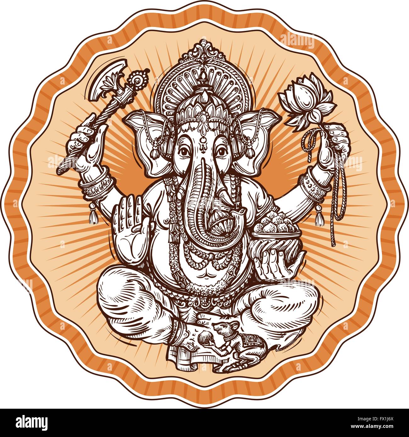 Ganesh Chaturthi. Handskizze religiöses Symbol des Hinduismus. Vektor-illustration Stock Vektor
