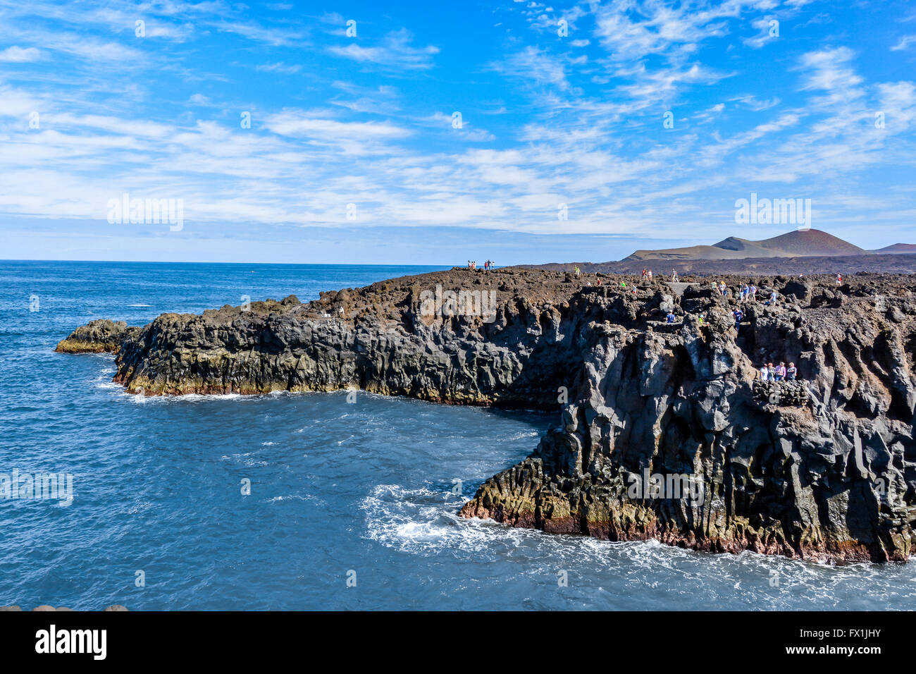 Los Hervideros, ein Ort, wo die Lava ins Meer, eines der bekanntesten touristischen Attraktionen auf Lanzarote Insel gestreamt Stockfoto