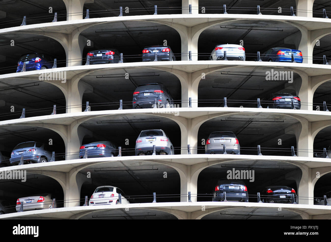 Teil der ausgesetzt 19-stöckige Garage auf einem von zwei identischen Marina City Towers in Chicago, Illinois, USA. Stockfoto
