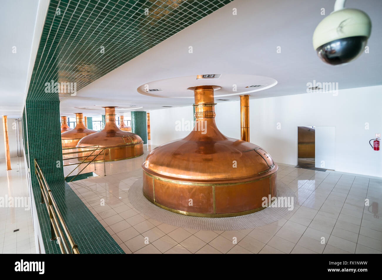 Innenraum des neuen Sudhaus Pilsner Urquell Brauerei in der Stadt Pilsen, Tschechische Republik Stockfoto