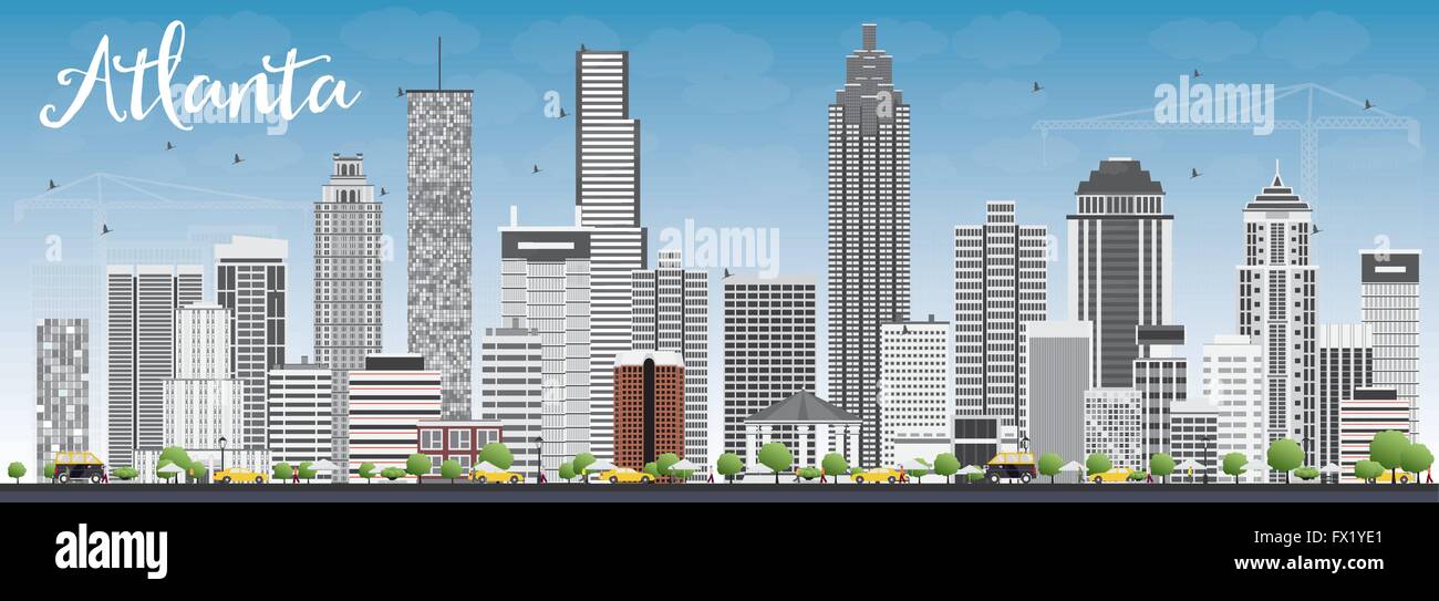 Skyline von Atlanta mit grauen Gebäuden und blauer Himmel. Vektor-Illustration. Geschäftsreisen und Tourismus-Konzept mit modernen Gebäuden Stock Vektor