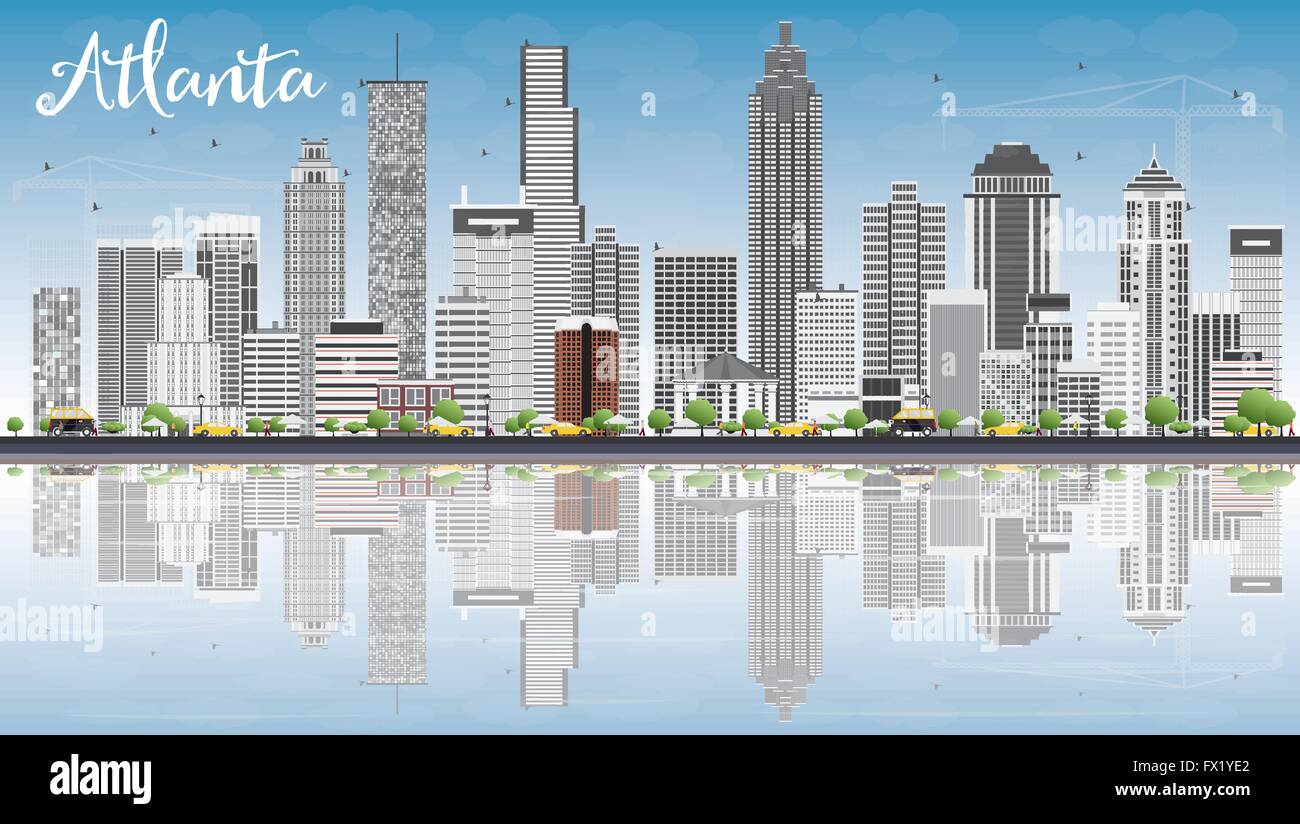 Atlanta Skyline mit grauen Gebäude, blauer Himmel und Reflexionen. Vector Illustration. Business Travel und Tourismus Konzept Stock Vektor
