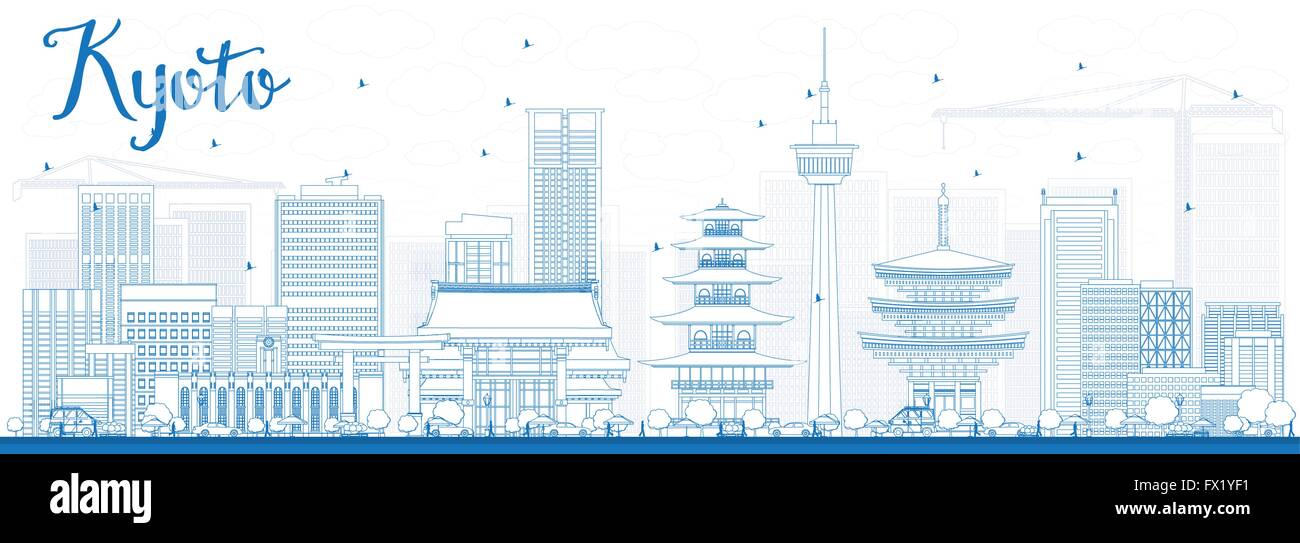 Umriss Kyoto Skyline mit blauen Wahrzeichen. Vektor-Illustration. Geschäftsreisen oder Tourismus-Konzept Stock Vektor