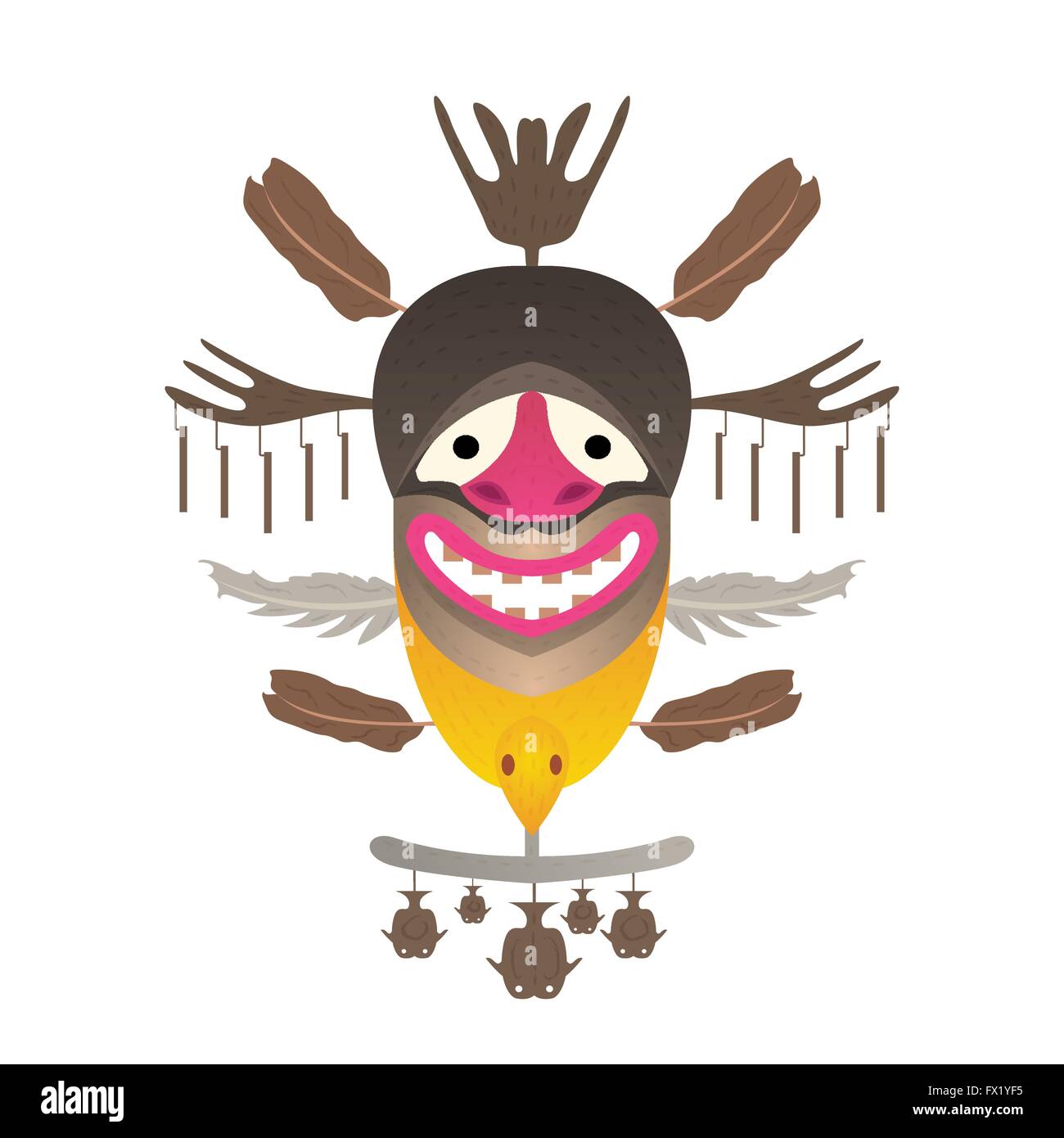 Tribal-Maske mit Federn und Fisch. Vektor-Illustration. Isoliert auf weißem Hintergrund. Stock Vektor
