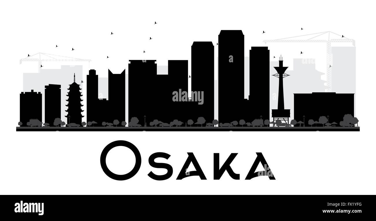Osaka City Skyline schwarz-weiß Silhouette. Vektor-Illustration. Einfache flache Konzept für Tourismus Präsentation, banner Stock Vektor