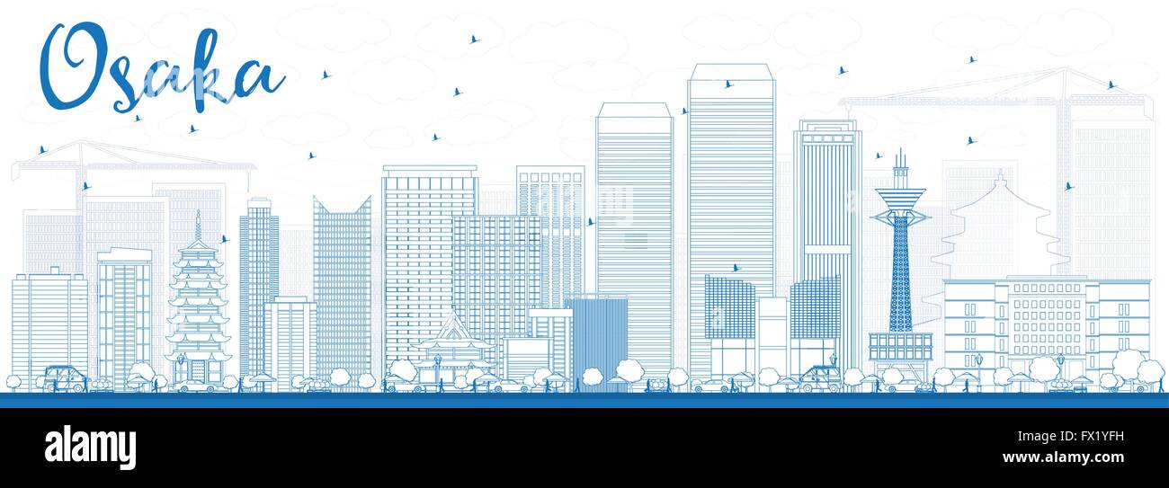 Umriss Osaka Skyline mit blauen Gebäude. Vektor-Illustration. Wirtschaft und Tourismus-Konzept mit modernen Gebäuden. Stock Vektor