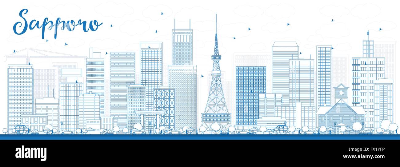 Umriss Sapporo Skyline mit blauen Gebäude. Vektor-Illustration. Wirtschaft und Tourismus-Konzept mit modernen Gebäuden. Stock Vektor